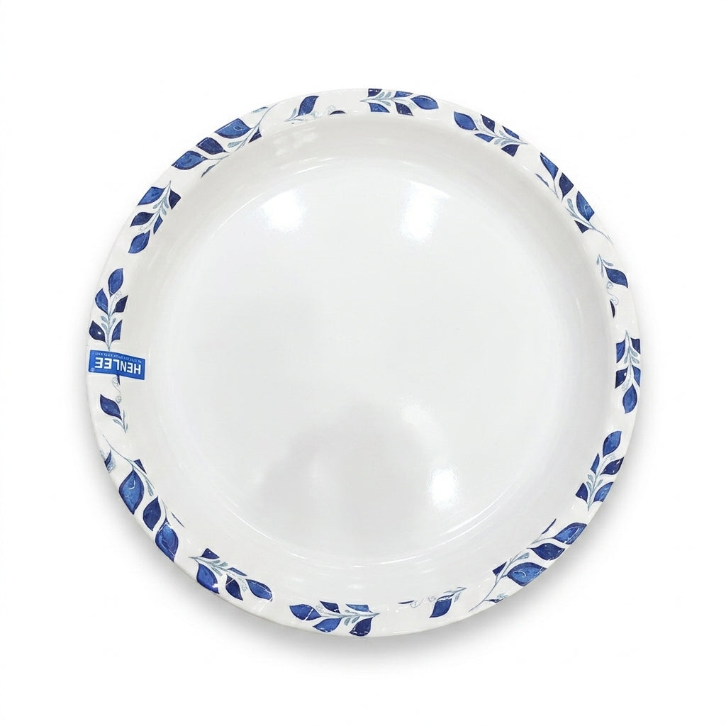 Henlee White & Blue Melamine Round Serving Tray - 10 Inch