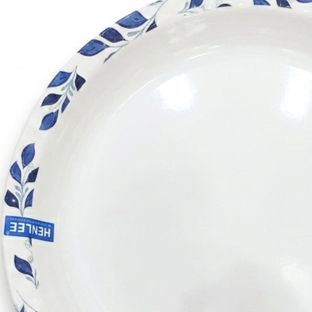 Henlee White & Blue Melamine Round Serving Tray - 10 Inch