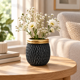 Ceramic Flower Vase Black with Gold Rim - 9×9cm