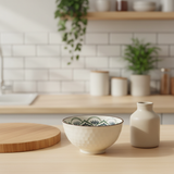 Ceramic Bowl Cream & Navy Blue Patterned - 12cm