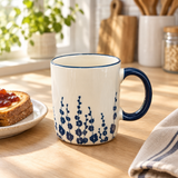 Ceramic Mug & Navy Blue Botanical Design - 350ml