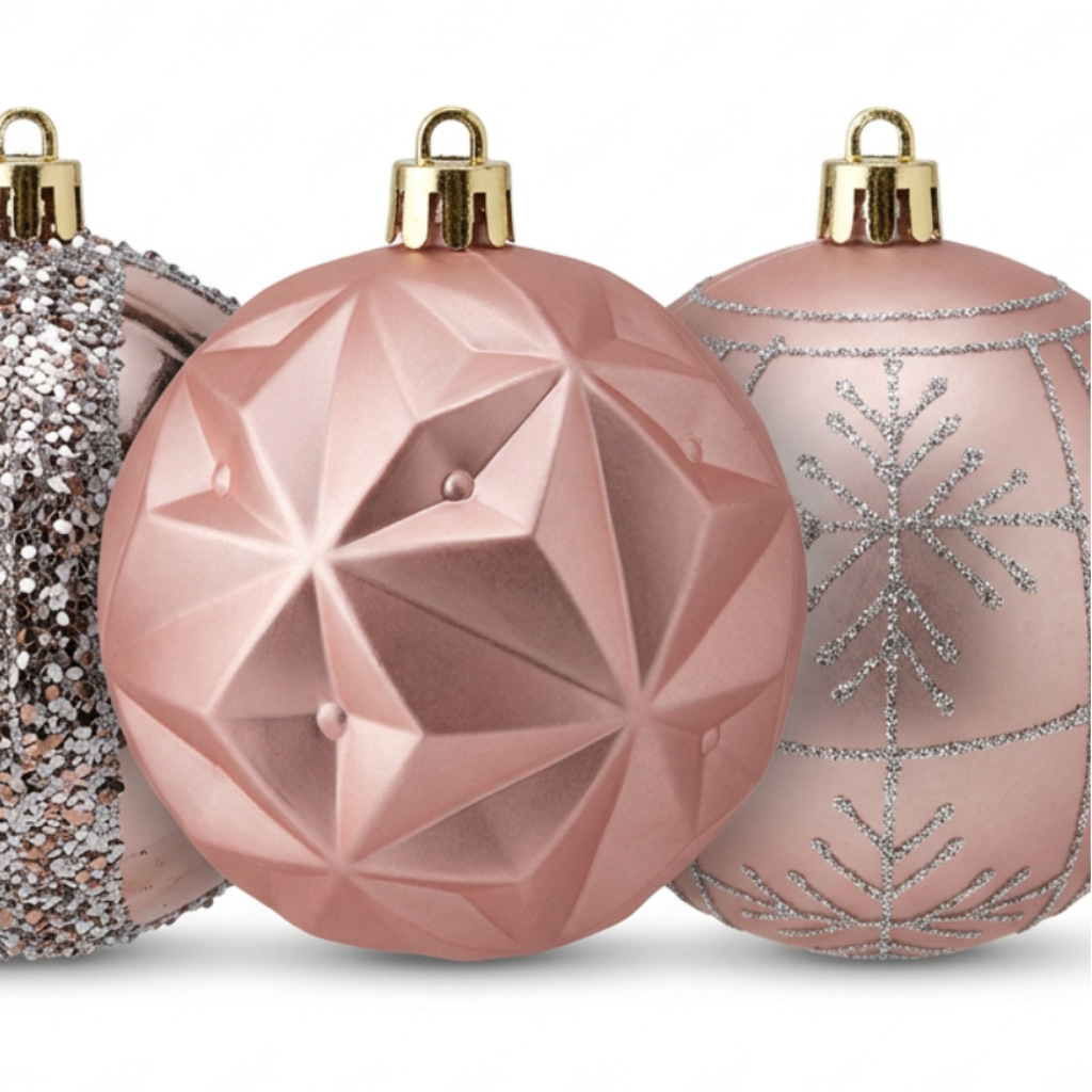 Plastic Christmas Décor Balls 24-Piece Set  Pink - 8cm