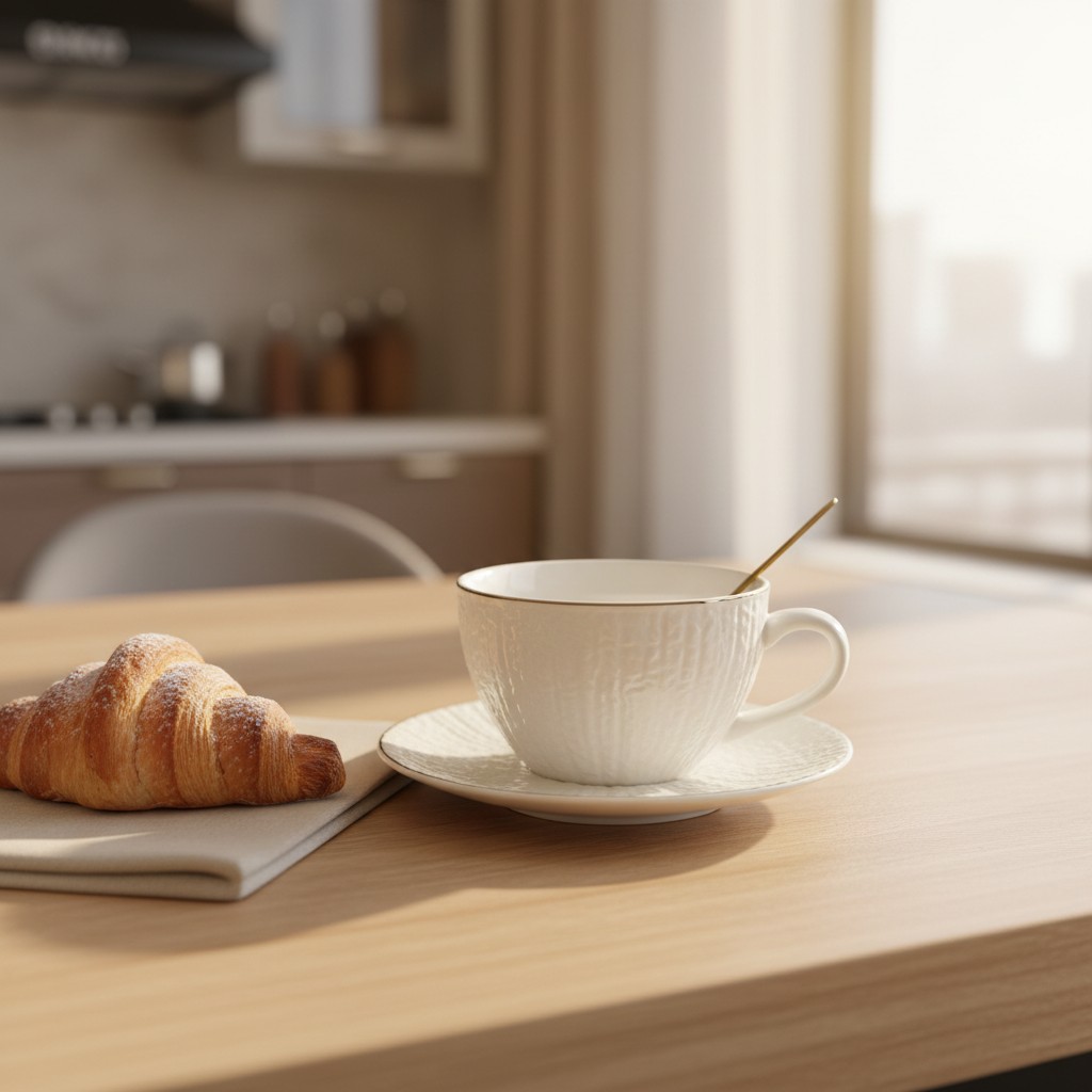 Ceramic Cup and Saucer Set White with Spoon - 300ml