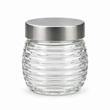 House Mart Ribbed Glass Jar with Silver Lid - 230ml