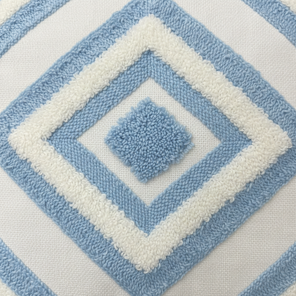 Tufted Geometric Cushion Blue & White - 40cm