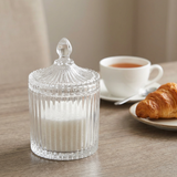 Ribbed Glass Sugar Pot with Decorative Lid – 8×10cm