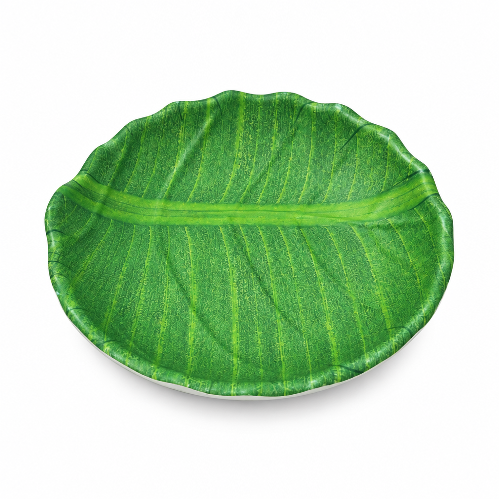 Harmony Melamine Round Leaf Design Plate Green - 15cm