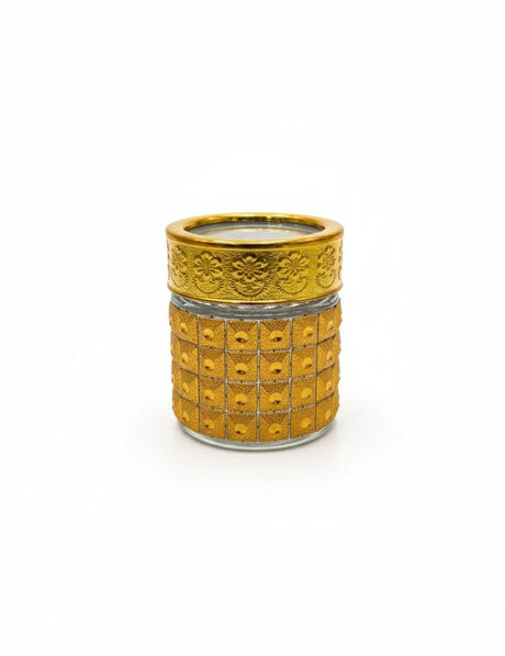 AKDC Decorative Glass Bottle – 6×5 cm Gold Finish, Elegant Mini Bottle for Décor & Display Purposes