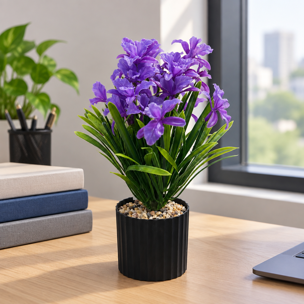 Zeem Artificial Flower Plant in Black Plastic Pot - 28cm