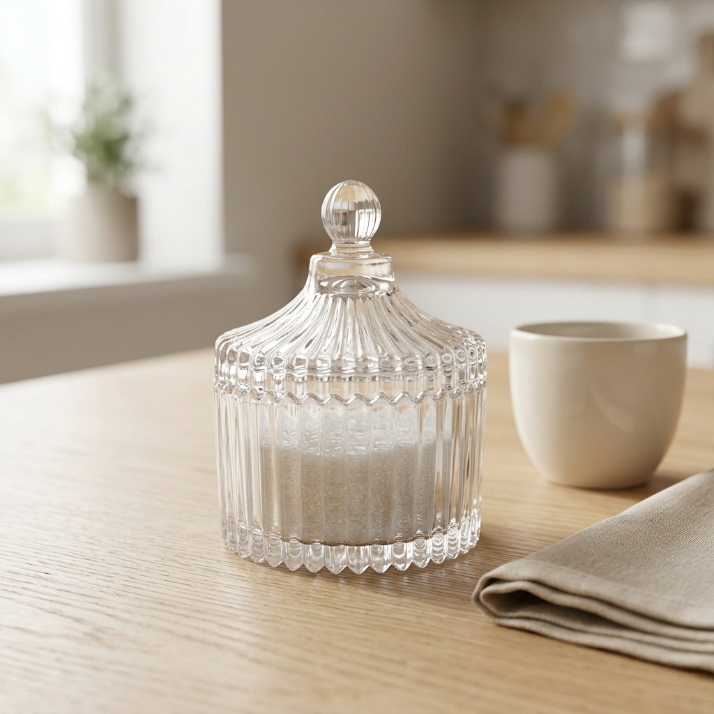 Glass Sugar Pot with Decorative Lid – 6×6cm