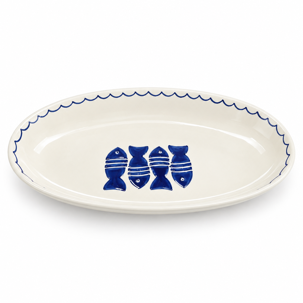 Slama Ceramic Oval Plate, Off White - 30×15cm