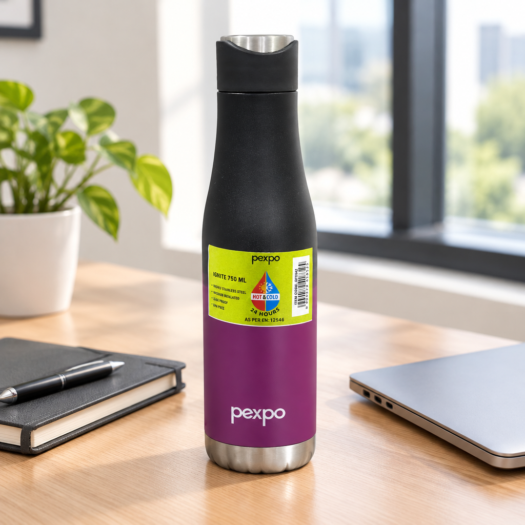 Pexpo Stainless Steel Vacuum Bottle Black & Purple - 750ml