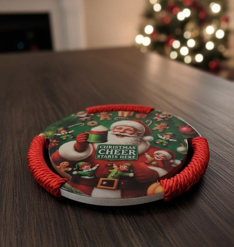 AKDC 20cm Red Christmas Theme Cork Coaster Set | Festive Table Décor for Holiday Celebrations