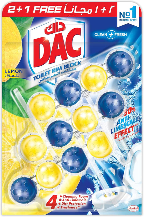Dac Lemon Fragrance Boost Toilet Cleaner Rim Block - Pack Of 3 Rim Blocks 150 Gm - Al Kabayel Discount CentreDac Lemon Fragrance Boost Toilet Cleaner Rim Block - Pack Of 3 Rim Blocks 150 GmHousehold CleaningDACAl Kabayel Discount Centre