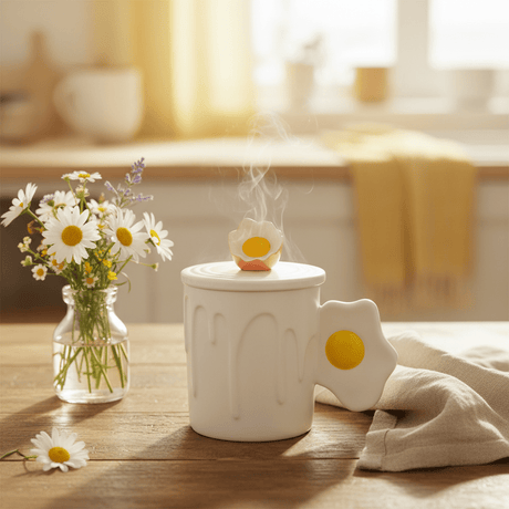 Daisy Ceramic Mug With Lid — Elegant Embossed Design | 350ml - Al Kabayel Discount CentreDaisy Ceramic Mug With Lid — Elegant Embossed Design | 350mlMugsAKDCAl Kabayel Discount Centre