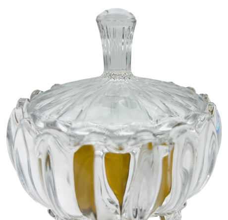 DALLAH ADDAR Borosilicate Glass Footed Candy Pot with Lid 11cm*11cm*22cm - Al Kabayel Discount CentreDALLAH ADDAR Borosilicate Glass Footed Candy Pot with Lid 11cm*11cm*22cmBowlsDALLAH ADDARAl Kabayel Discount Centre