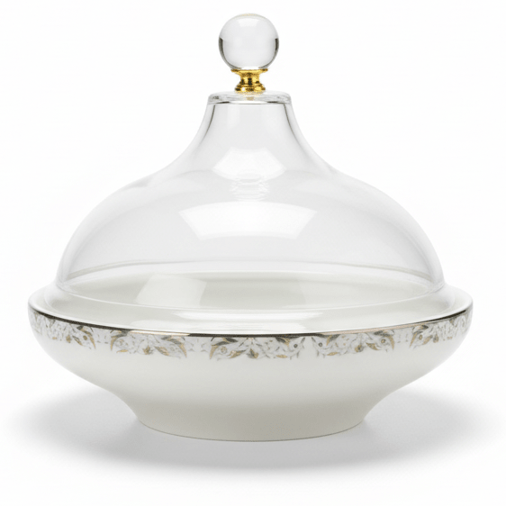 Dallah Addar Elegant White Ceramic Date Bowl with Acrylic Cover – Perfect for Serving Dates, Sweets and Dry Fruits – 18 × 15 cm - Al Kabayel Discount CentreDallah Addar Elegant White Ceramic Date Bowl with Acrylic Cover – Perfect for Serving Dates, Sweets and Dry Fruits – 18 × 15 cmBowlsDallah AddarAl Kabayel Discount Centre