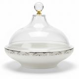 Dallah Addar Elegant White Ceramic Date Bowl with Acrylic Cover – Perfect for Serving Dates, Sweets and Dry Fruits – 18 × 15 cm - Al Kabayel Discount CentreDallah Addar Elegant White Ceramic Date Bowl with Acrylic Cover – Perfect for Serving Dates, Sweets and Dry Fruits – 18 × 15 cmBowlsDallah AddarAl Kabayel Discount Centre