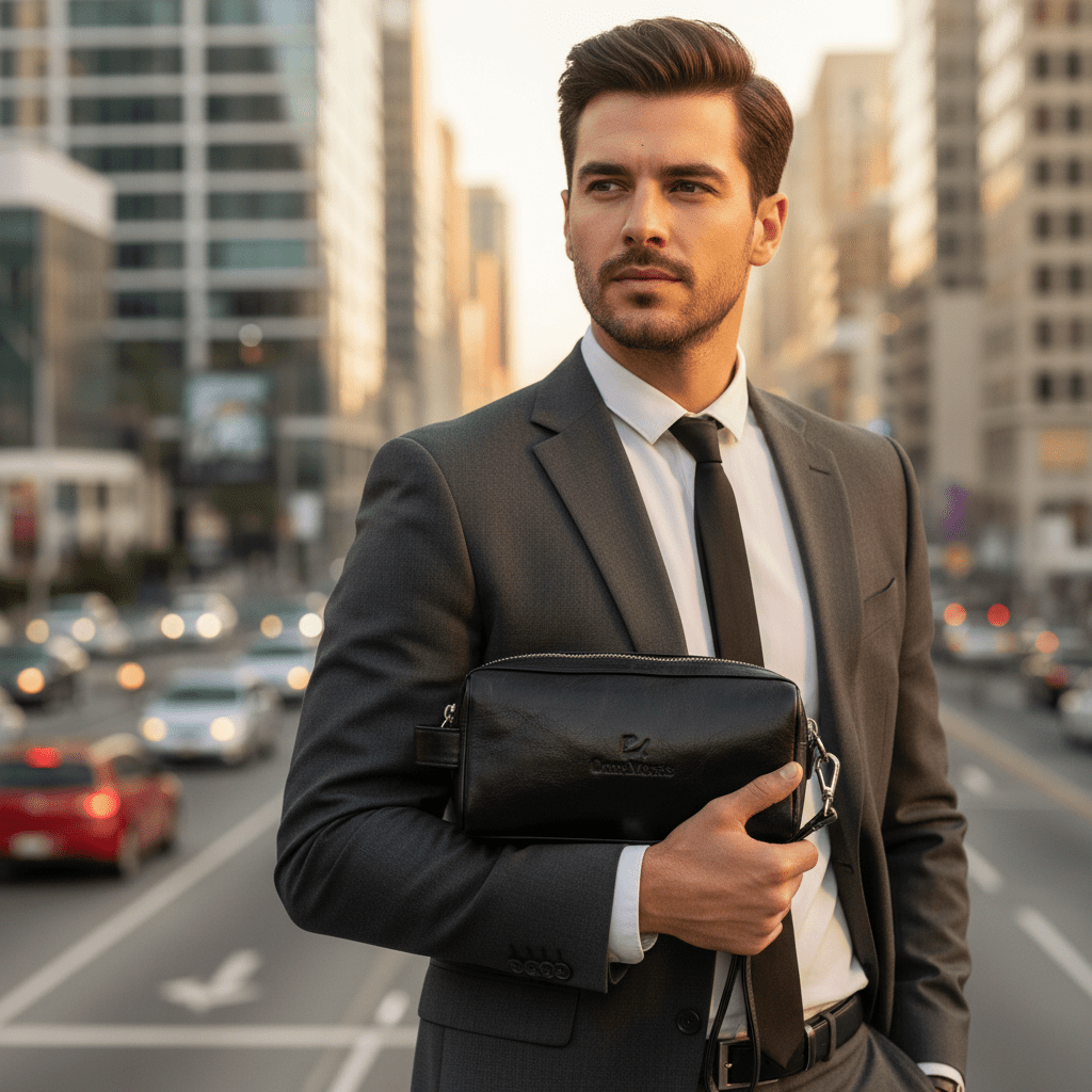 Dany Morris Black Premium Elegant Leather Handbag Pouch 20×10 cm Modern Sleek Look for Daily Essentials - Al Kabayel Discount CentreDany Morris Black Premium Elegant Leather Handbag Pouch 20×10 cm Modern Sleek Look for Daily EssentialsPouchesDANY MORRISAl Kabayel Discount Centre