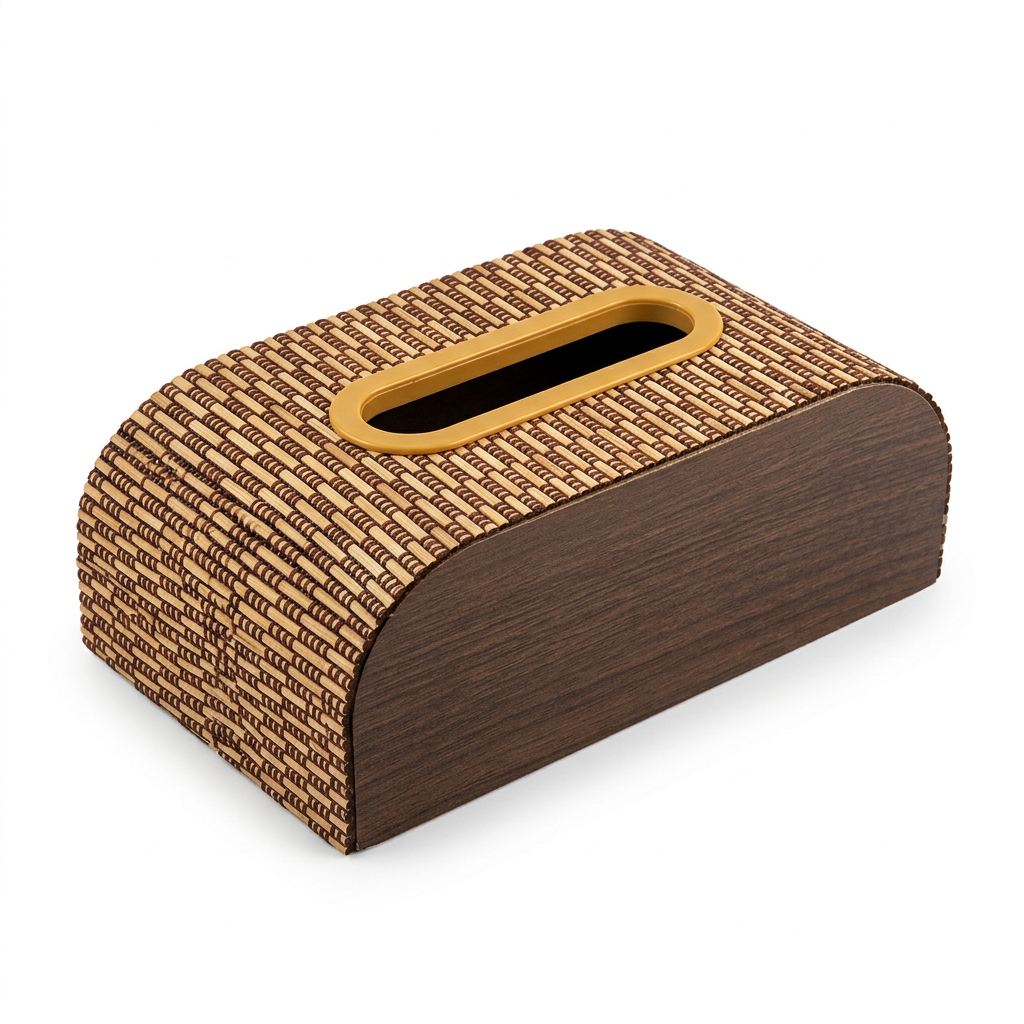 Wooden Tissue Box with Patterned Finish - 20×12cm