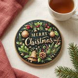 Ceramic-Coated Round Christmas Coaster - 10cm