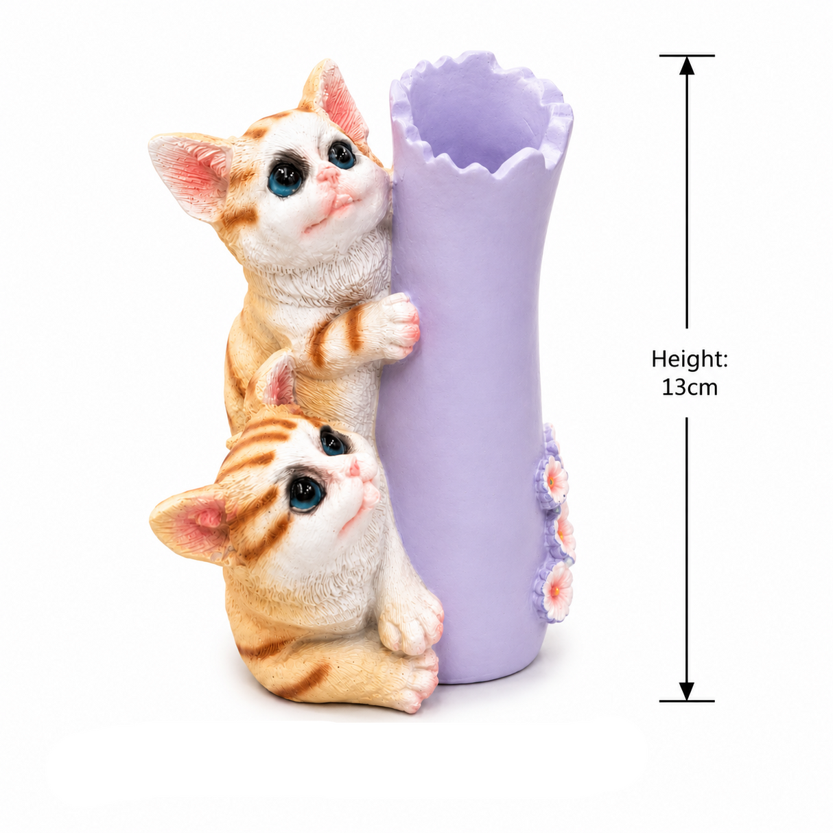 Zeem Lavender & Orange Twin Ginger Kittens Polyresin Pen & Stationery Holder - 13cm