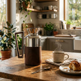 Fursan Vacuum Flask Set, 0.7 Litre + 1 Litre, Silver with Dark Wood Finish