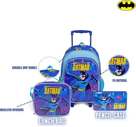DC Batman 3 - in - 1 School Set, Includes 18" Trolley Bag, Lunch Bag, Pencil Case - Al Kabayel Discount CentreDC Batman 3 - in - 1 School Set, Includes 18" Trolley Bag, Lunch Bag, Pencil CaseSchool BagsDCAl Kabayel Discount Centre