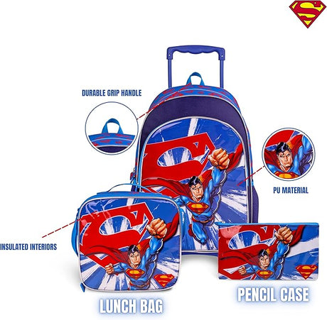 DC Superman 3 - in - 1 School Set, Includes 18" Trolley Bag, Lunch Bag, Pencil Case - Al Kabayel Discount CentreDC Superman 3 - in - 1 School Set, Includes 18" Trolley Bag, Lunch Bag, Pencil CaseSchool BagsDCAl Kabayel Discount Centre