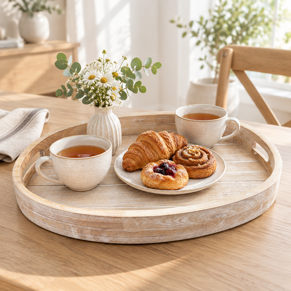 Luhpar Oval Wooden Serving Tray with Cutout Handles - 43×28cm