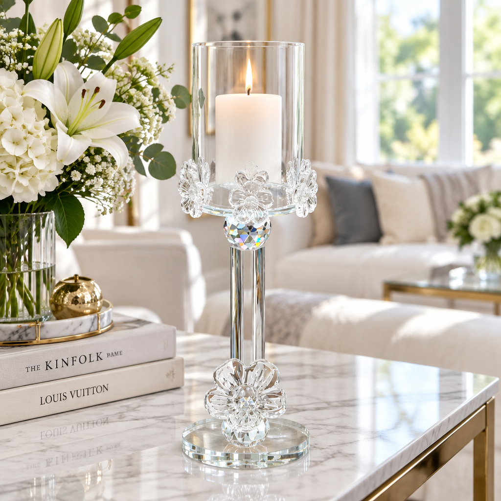 Crystal Floral Candle Holder - 24x6cm