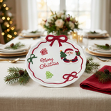 Ceramic Christmas Candy Plate with Bow Design - 21cm