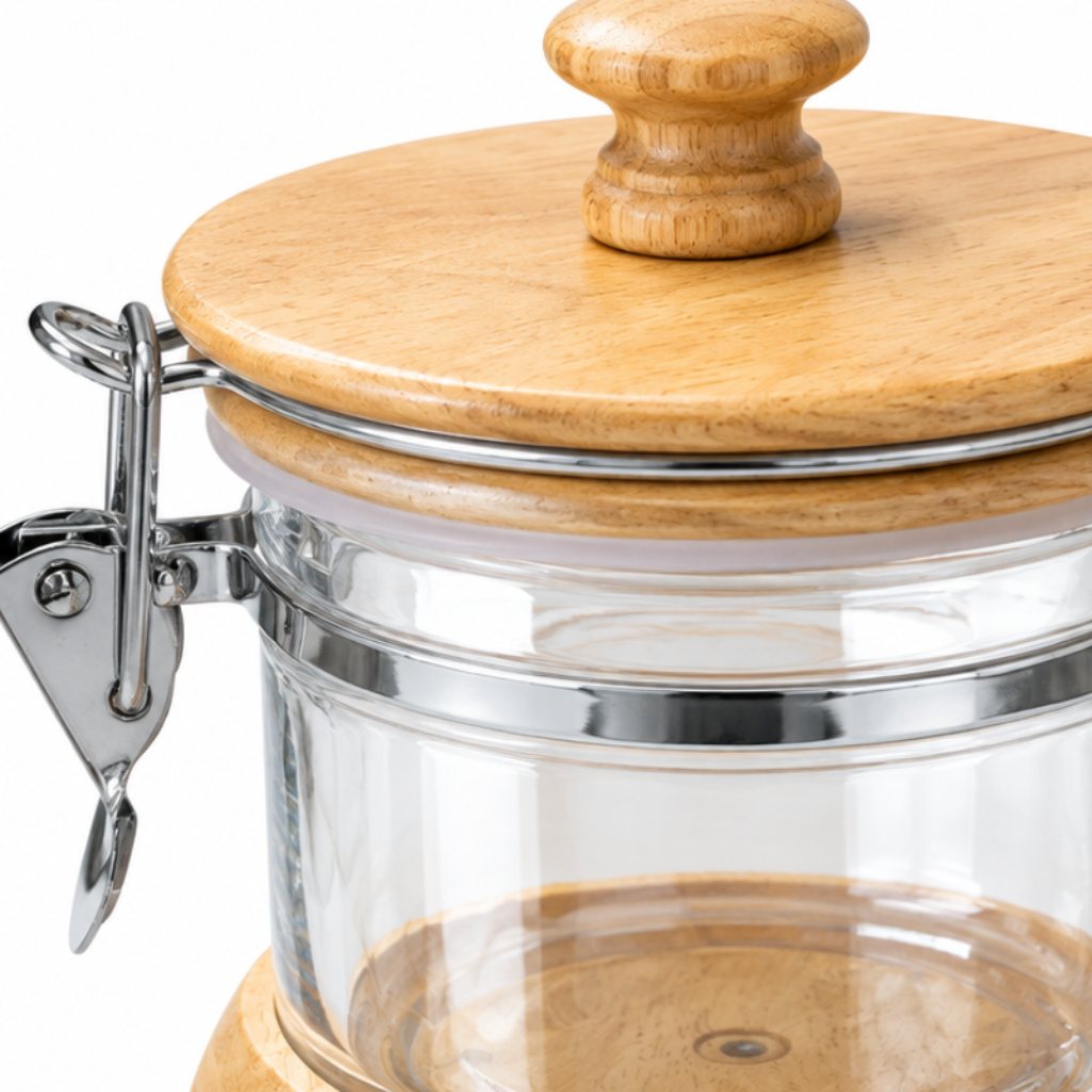 Acrylic and Wooden Canister with Clip Lid - 500ml