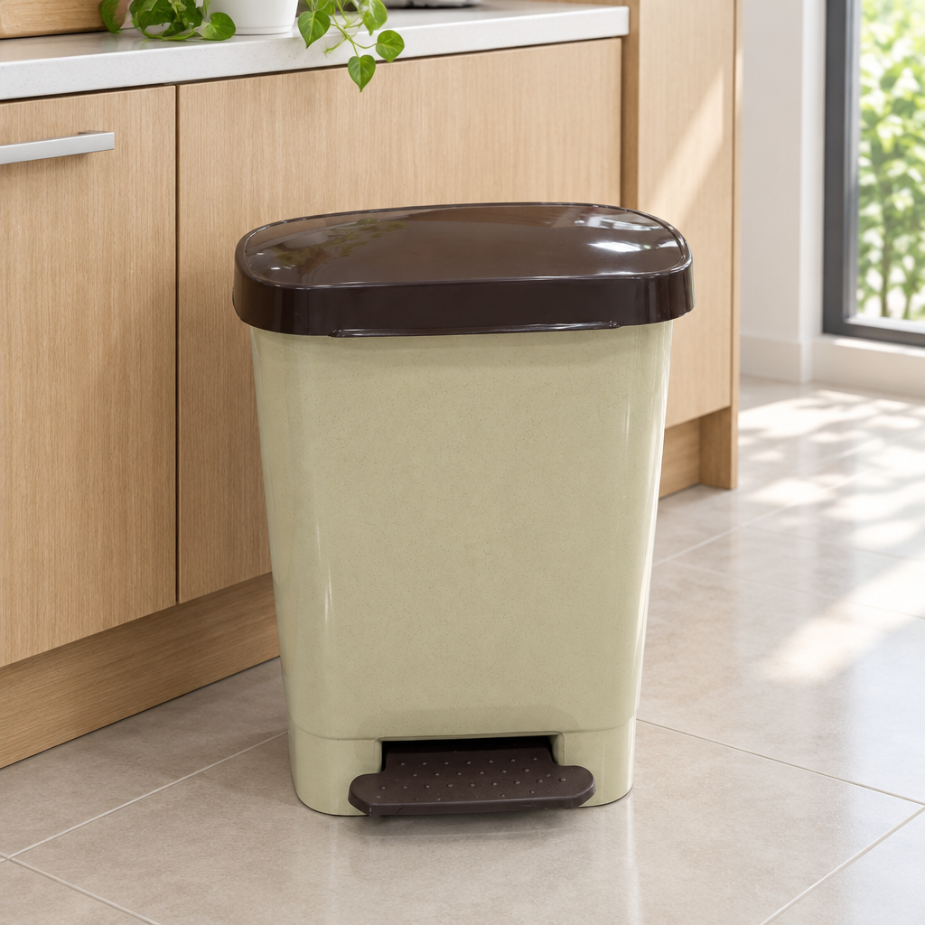 Esqube Plastic Pedal Dust Bin Beige & Brown - 48×38cm