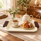 Metal Rectangle Tray with Wooden Handles Cream - 32x24cm