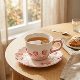 Luhpar Ceramic Cup & Saucer Set with Pink Strawberry Design - 300ml
