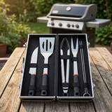 Metal BBQ Tools Set with Carrying Box Silver & Black