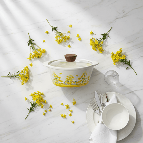 Decetime White Porcelain Soup Pot with Yellow Flower Design & Glass Lid | 850ml - Al Kabayel Discount CentreDecetime White Porcelain Soup Pot with Yellow Flower Design & Glass Lid | 850mlJars & Food SaversDECETIMEAl Kabayel Discount Centre