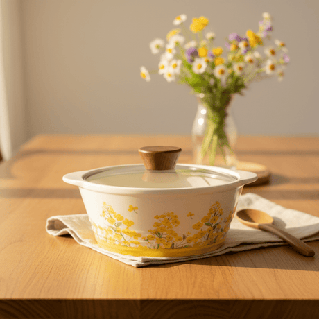 Decetime White Porcelain Soup Pot with Yellow Flower Design & Glass Lid | 850ml - Al Kabayel Discount CentreDecetime White Porcelain Soup Pot with Yellow Flower Design & Glass Lid | 850mlJars & Food SaversDECETIMEAl Kabayel Discount Centre