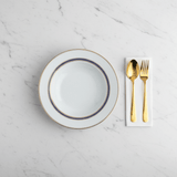 Decopor White Porcelain Soup Plate with Golden Rim & Cobalt Blue Design — 8.5 Inch - Al Kabayel Discount CentreDecopor White Porcelain Soup Plate with Golden Rim & Cobalt Blue Design — 8.5 InchBowlsDECOPORAl Kabayel Discount Centre