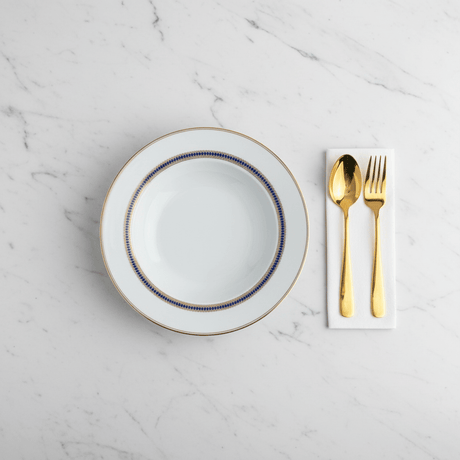 Decopor White Porcelain Soup Plate with Golden Rim & Cobalt Blue Design — 8.5 Inch - Al Kabayel Discount CentreDecopor White Porcelain Soup Plate with Golden Rim & Cobalt Blue Design — 8.5 InchBowlsDECOPORAl Kabayel Discount Centre