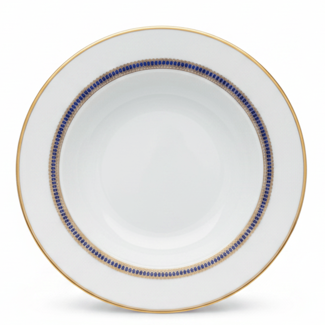 Decopor White Porcelain Soup Plate with Golden Rim & Cobalt Blue Design — 8.5 Inch - Al Kabayel Discount CentreDecopor White Porcelain Soup Plate with Golden Rim & Cobalt Blue Design — 8.5 InchBowlsDECOPORAl Kabayel Discount Centre