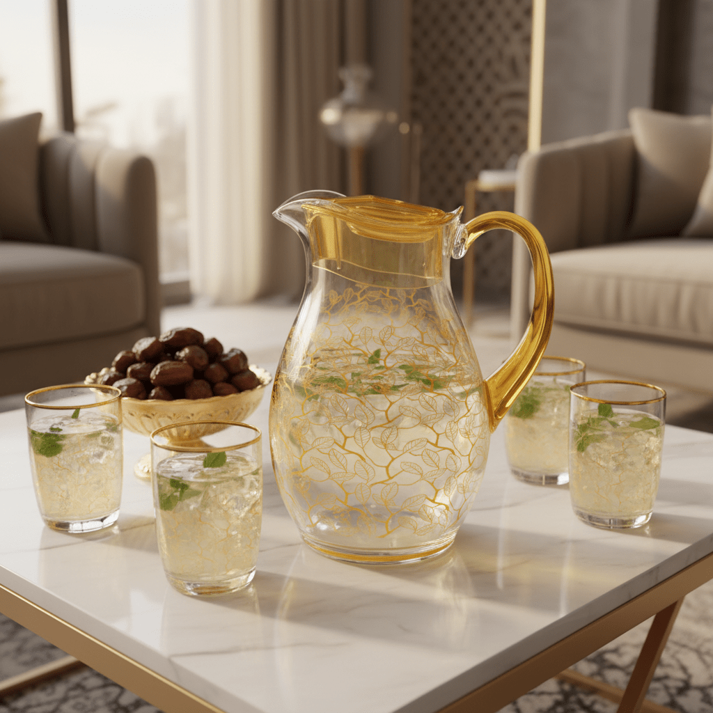 Decorative Clear Acrylic Beverage Jug with Yellow Leaf Print Artwork – 20 cm - Al Kabayel Discount CentreDecorative Clear Acrylic Beverage Jug with Yellow Leaf Print Artwork – 20 cmJugsAKDCAl Kabayel Discount Centre