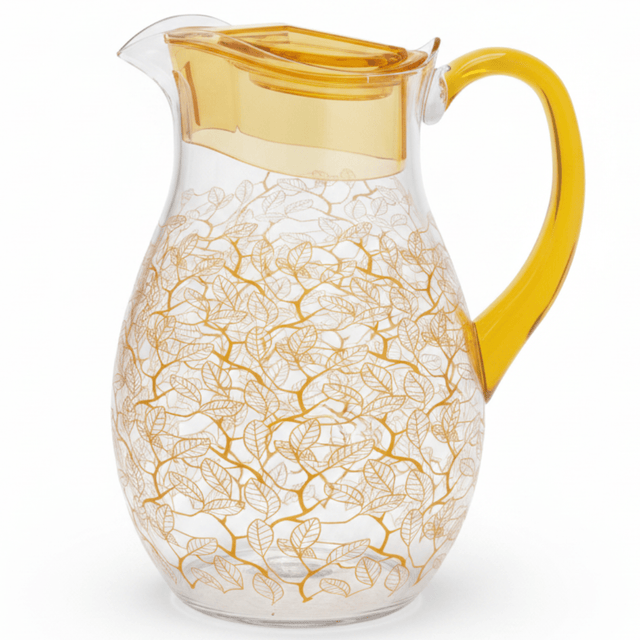 Decorative Clear Acrylic Beverage Jug with Yellow Leaf Print Artwork – 20 cm - Al Kabayel Discount CentreDecorative Clear Acrylic Beverage Jug with Yellow Leaf Print Artwork – 20 cmJugsAKDCAl Kabayel Discount Centre