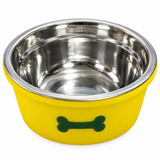 Yellow Silicone and Stainless Steel Pet Feeding Bowl - 13.5cm