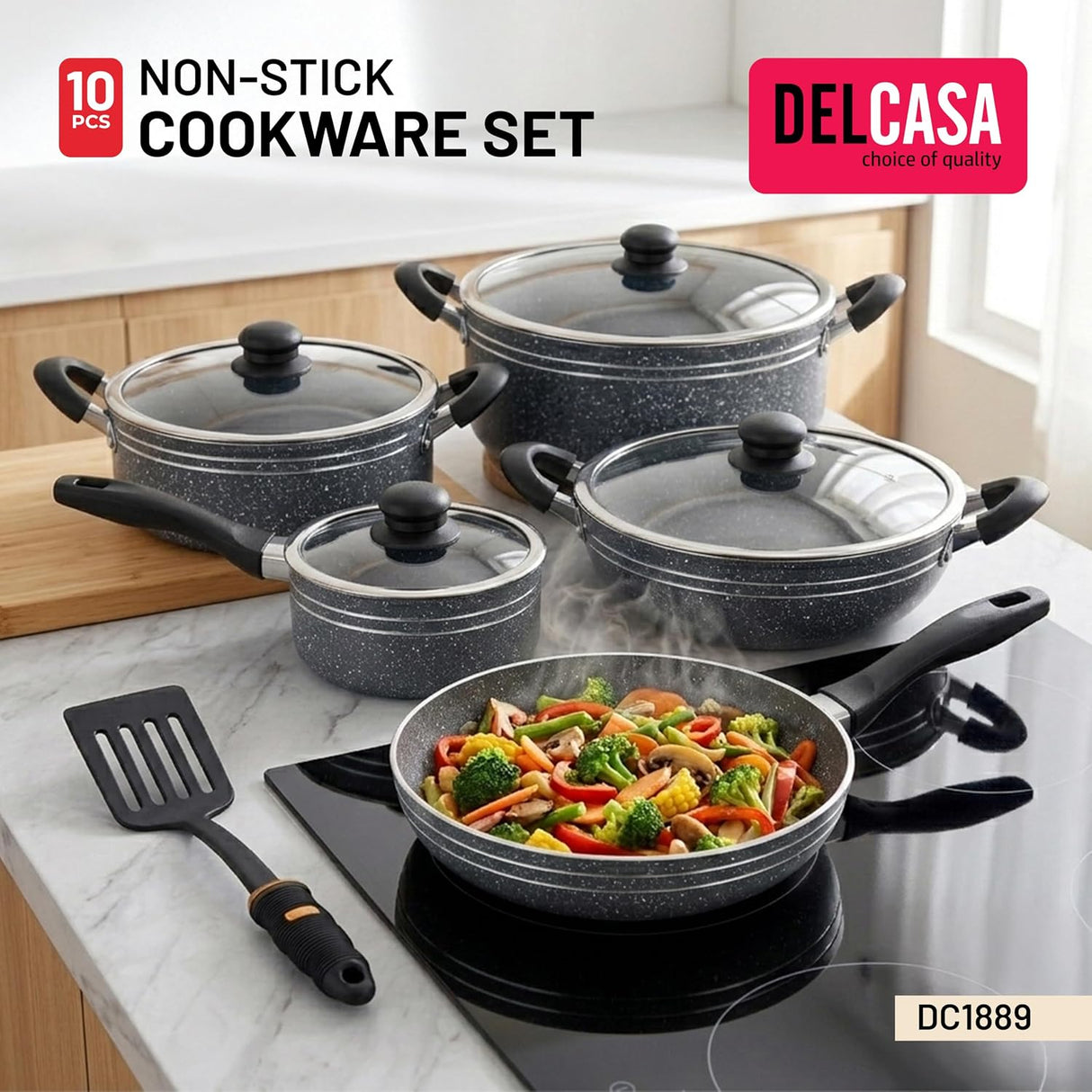 Delcasa 10-Piece Non-Stick Granite Coated Cookware Set - DC1889 - Al Kabayel Discount CentreDelcasa 10-Piece Non-Stick Granite Coated Cookware Set - DC1889Cookware SetDELCASAAl Kabayel Discount Centre