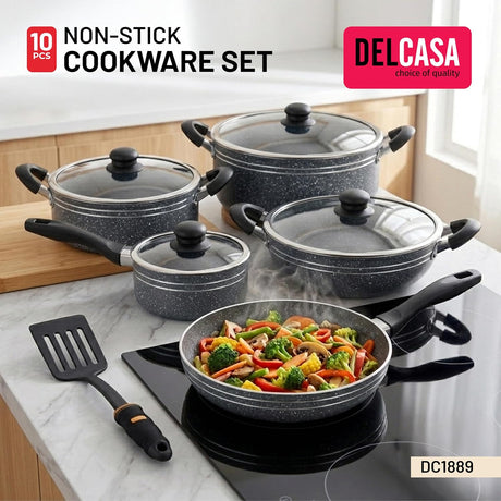 Delcasa 10-Piece Non-Stick Granite Coated Cookware Set - DC1889 - Al Kabayel Discount CentreDelcasa 10-Piece Non-Stick Granite Coated Cookware Set - DC1889Cookware SetDELCASAAl Kabayel Discount Centre