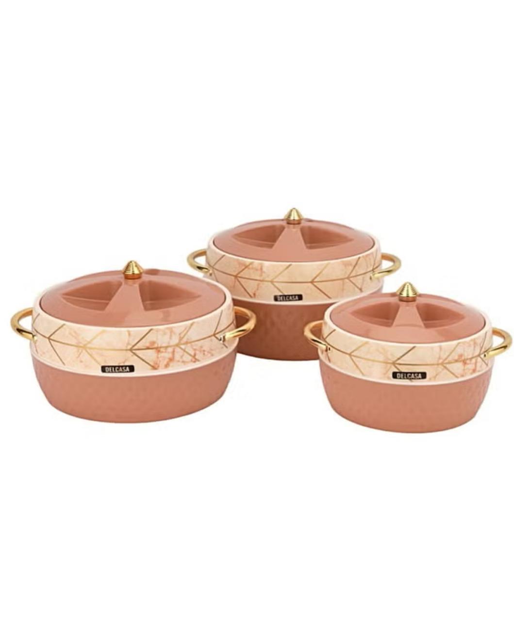 DELCASA Majestic Insulated Casserole 3pcs Set(1350ml, 2250ml, 2950ml), Peach - Al Kabayel Discount CentreDELCASA Majestic Insulated Casserole 3pcs Set(1350ml, 2250ml, 2950ml), PeachCasseroles & Stock PotsDELCASAAl Kabayel Discount Centre