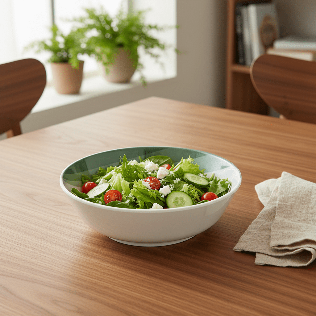 Delcasa Round White Melamine Serving Bowl with Green Shade Design, Large Capacity Bowl for Family Serving – 21.5 cm - Al Kabayel Discount CentreDelcasa Round White Melamine Serving Bowl with Green Shade Design, Large Capacity Bowl for Family Serving – 21.5 cmBowlsDELCASAAl Kabayel Discount Centre