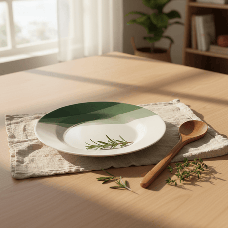 Delcasa Round White Melamine Serving Plate with Green Shade Design, Large Serving Plate for Rice, Snacks & Main Course – 29 cm - Al Kabayel Discount CentreDelcasa Round White Melamine Serving Plate with Green Shade Design, Large Serving Plate for Rice, Snacks & Main Course – 29 cmPlatesDELCASAAl Kabayel Discount Centre